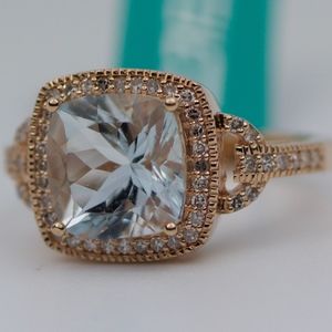 EFFY 14k Rose Gold Aquamarine And Diamond Ring